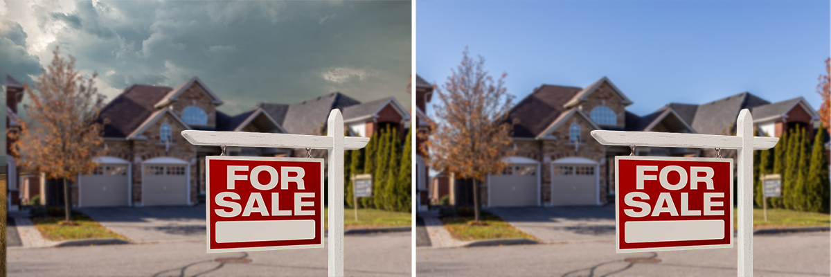difference between cloudy sky and bright sky photo for real estate