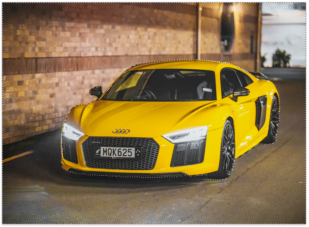 quick selection done on audi r8 photo for automotive photography.