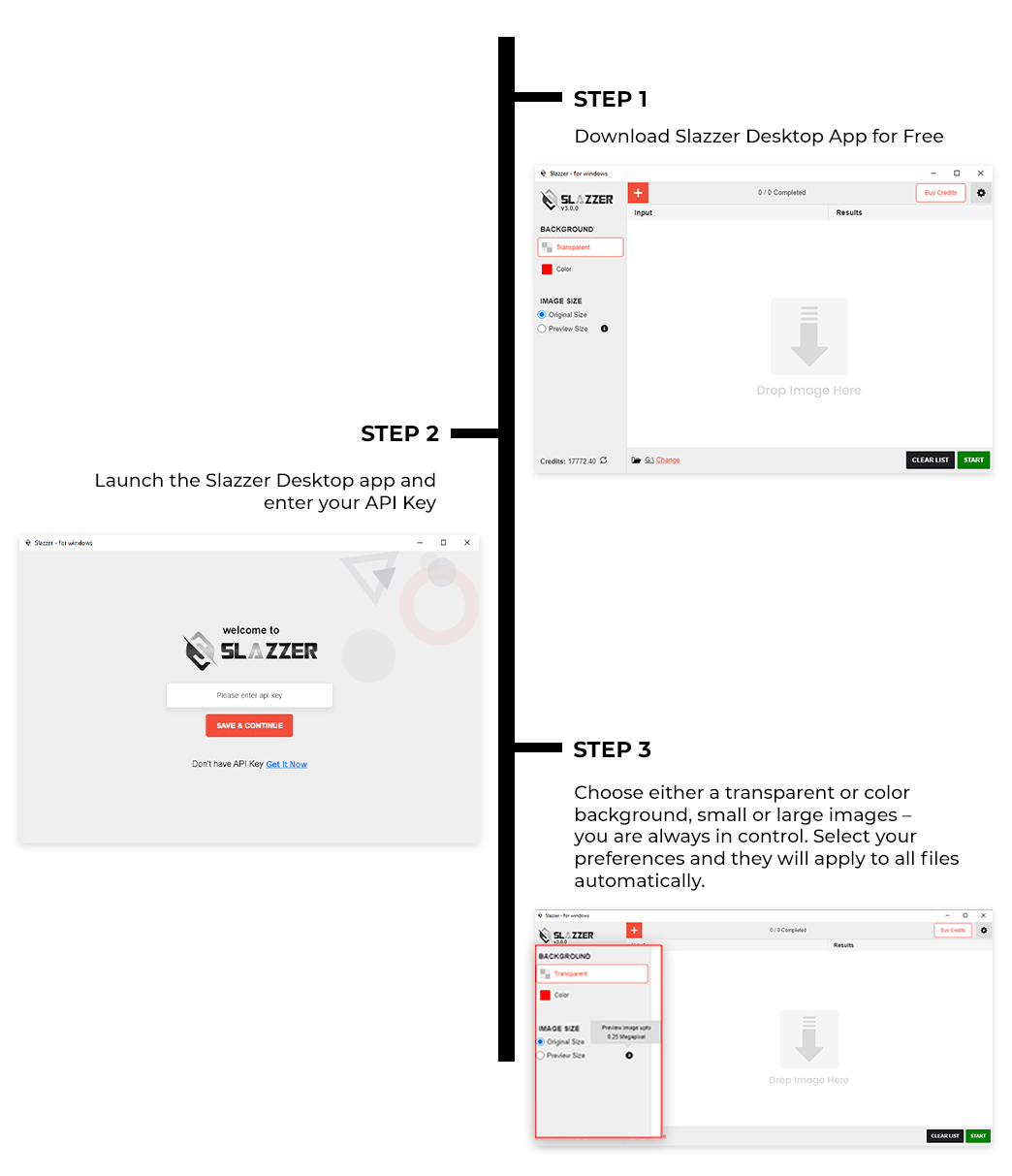 step by step guide to use the slazzer desktop app.