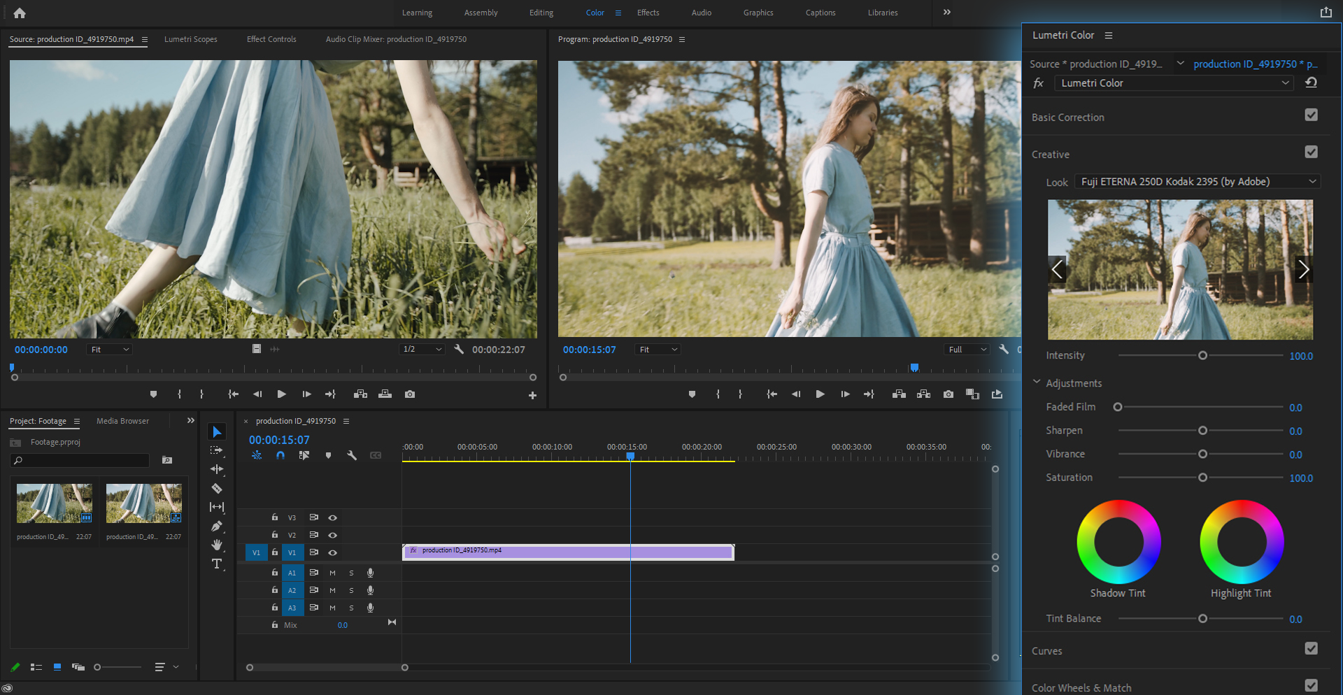 color grading in video footage